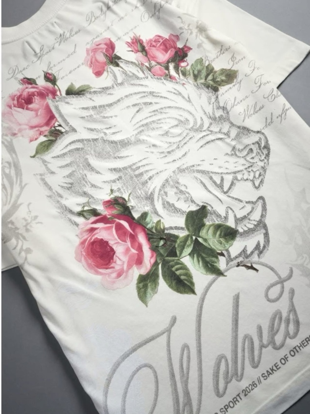 Darc sport Graphic Tee with Floral & Wolf Head Design